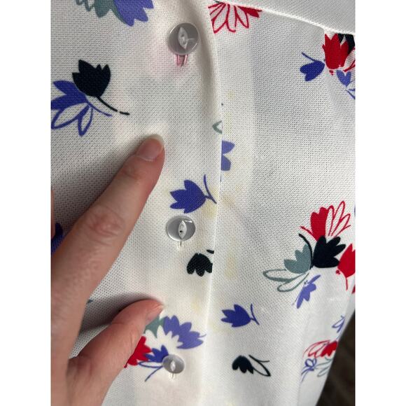 button down shirt 1960’s floral white purple red short sleeve - Picture 5 of 14